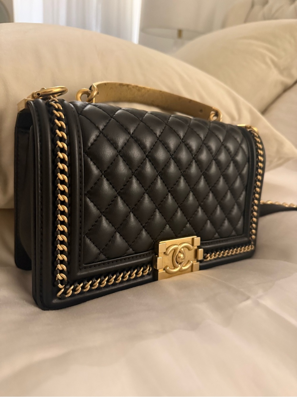 CHANEL Black Quilted Leather Crossbody with Gold Hardware Medium